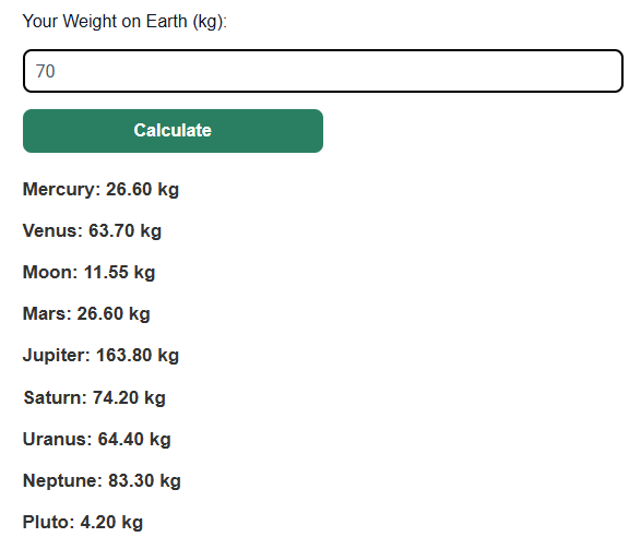 My Weight on Different Planets example image