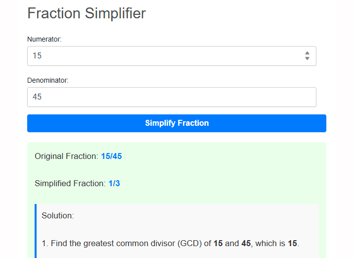 Best Fraction Simplifier Tool Online example image