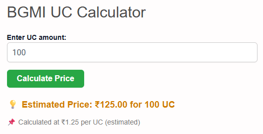 BGMI UC Calculator example image