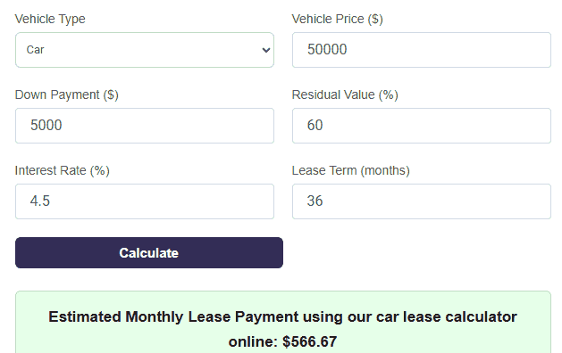 Car Lease Calculator Online example image